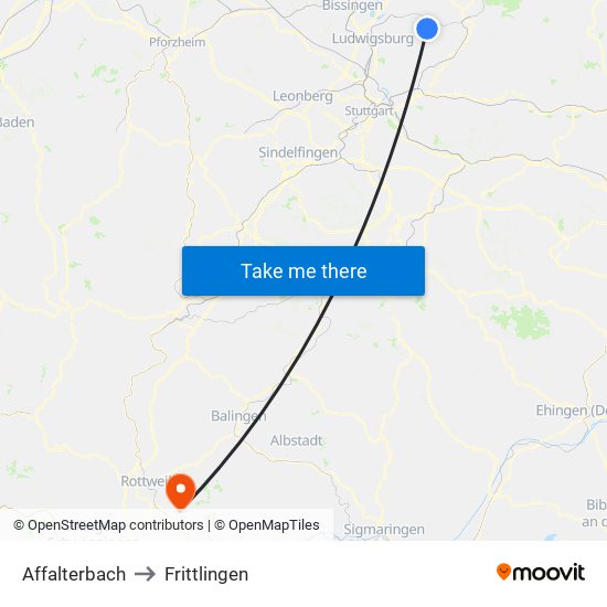 Affalterbach to Frittlingen map