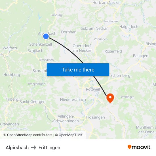 Alpirsbach to Frittlingen map