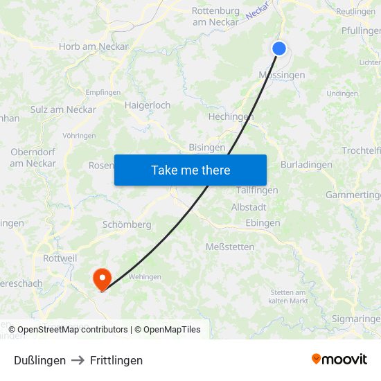 Dußlingen to Frittlingen map