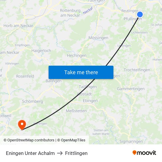 Eningen Unter Achalm to Frittlingen map