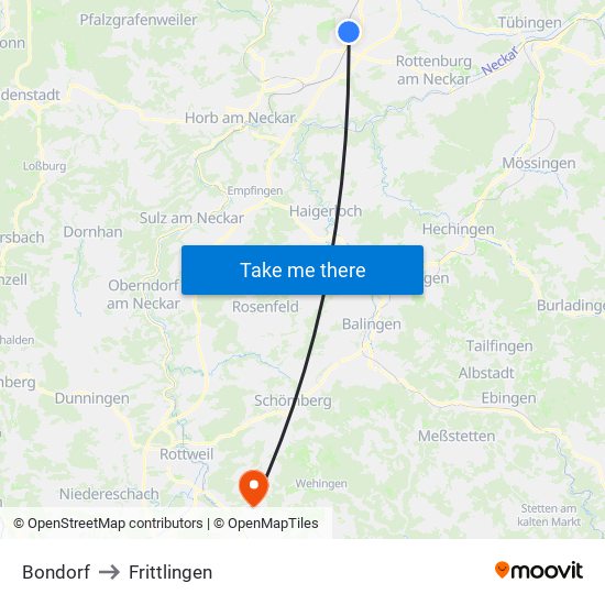 Bondorf to Frittlingen map