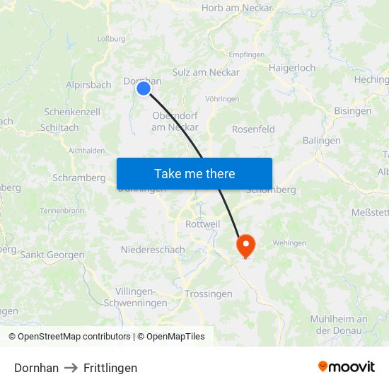 Dornhan to Frittlingen map