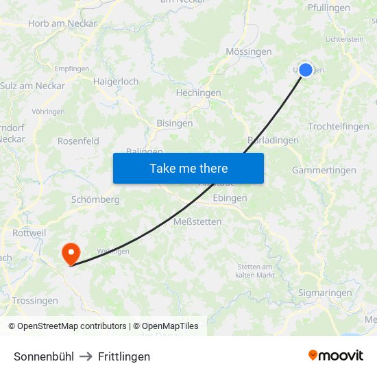 Sonnenbühl to Frittlingen map