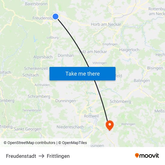 Freudenstadt to Frittlingen map