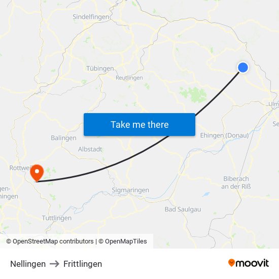 Nellingen to Frittlingen map