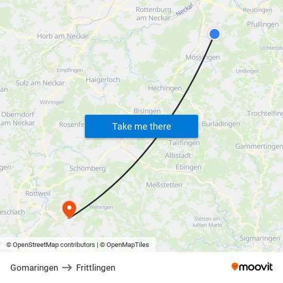 Gomaringen to Frittlingen map