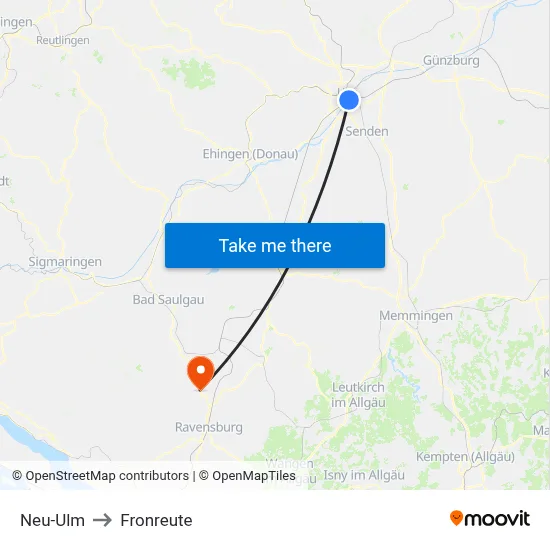 Neu-Ulm to Fronreute map