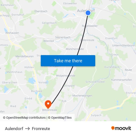 Aulendorf to Fronreute map