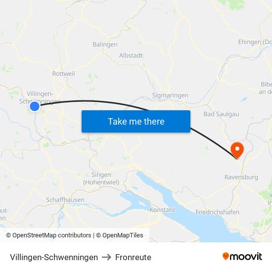 Villingen-Schwenningen to Fronreute map