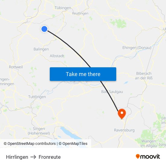 Hirrlingen to Fronreute map