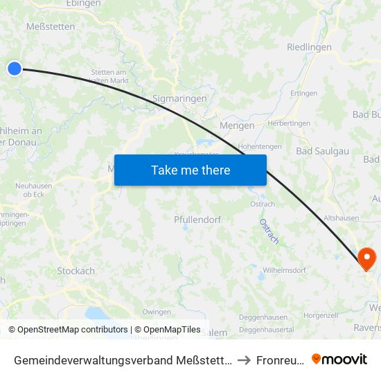 Gemeindeverwaltungsverband Meßstetten to Fronreute map