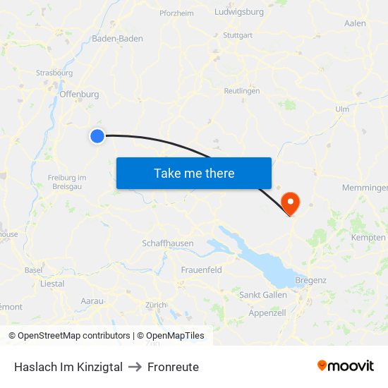 Haslach Im Kinzigtal to Fronreute map