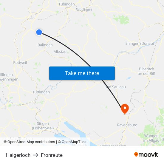 Haigerloch to Fronreute map