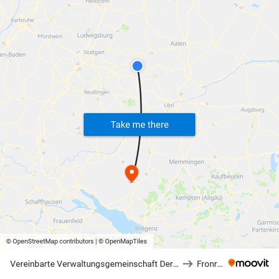 Vereinbarte Verwaltungsgemeinschaft Der Stadt Göppingen to Fronreute map