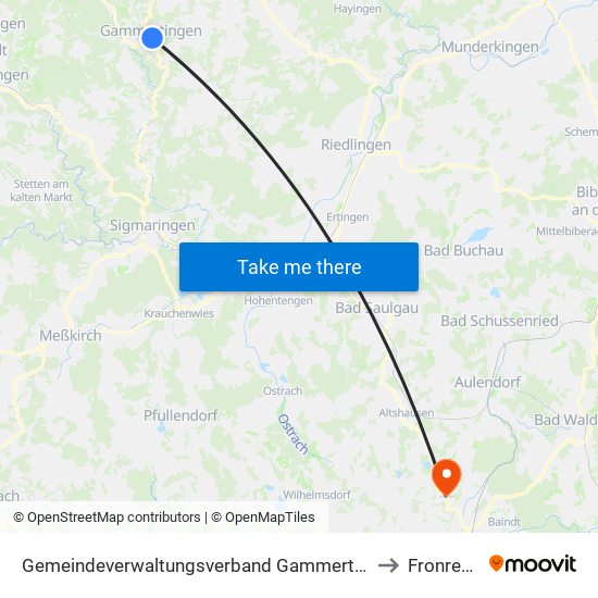 Gemeindeverwaltungsverband Gammertingen to Fronreute map