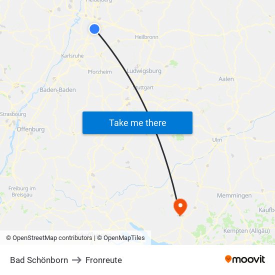 Bad Schönborn to Fronreute map