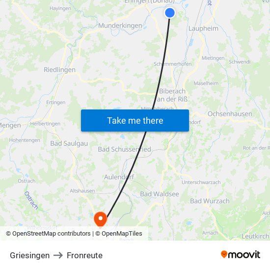 Griesingen to Fronreute map