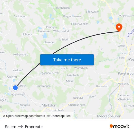 Salem to Fronreute map