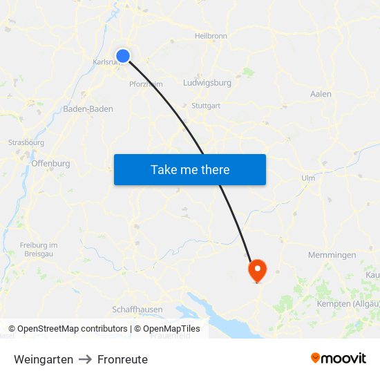 Weingarten to Fronreute map