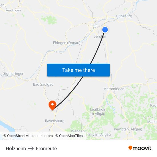 Holzheim to Fronreute map