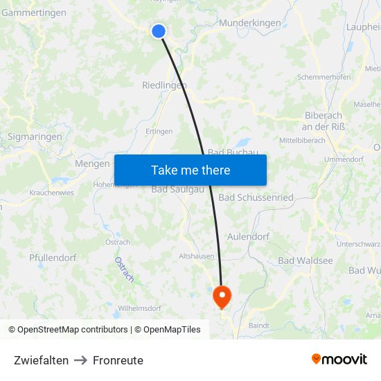 Zwiefalten to Fronreute map