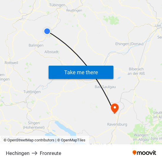 Hechingen to Fronreute map