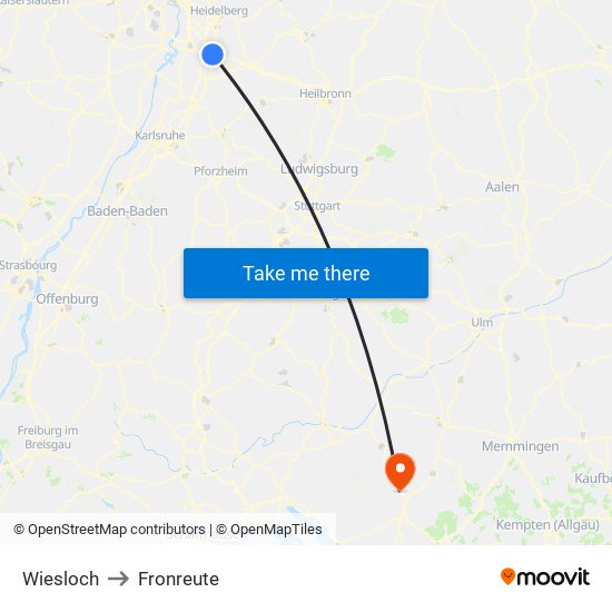 Wiesloch to Fronreute map