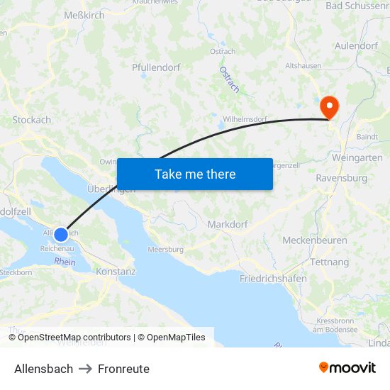 Allensbach to Fronreute map