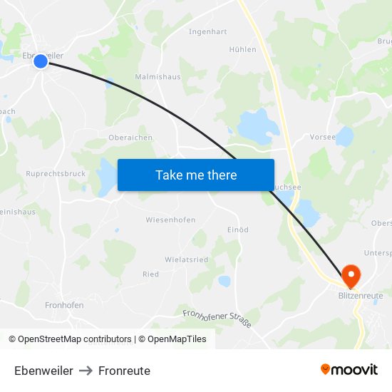 Ebenweiler to Fronreute map
