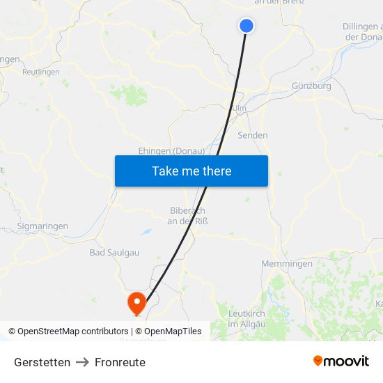 Gerstetten to Fronreute map