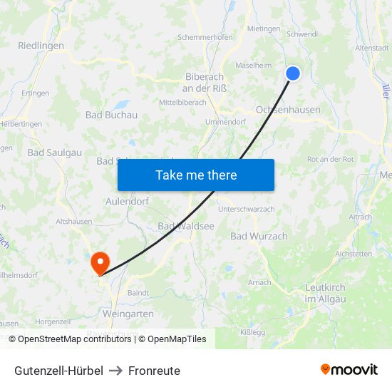 Gutenzell-Hürbel to Fronreute map