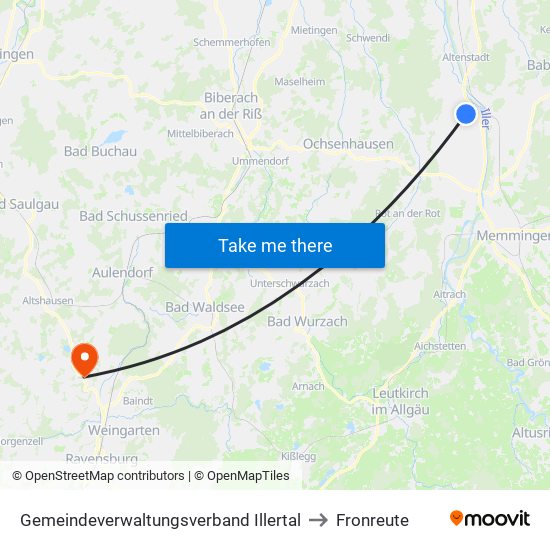 Gemeindeverwaltungsverband Illertal to Fronreute map