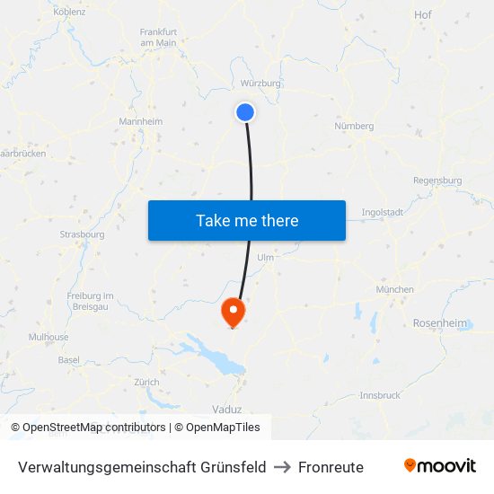 Verwaltungsgemeinschaft Grünsfeld to Fronreute map