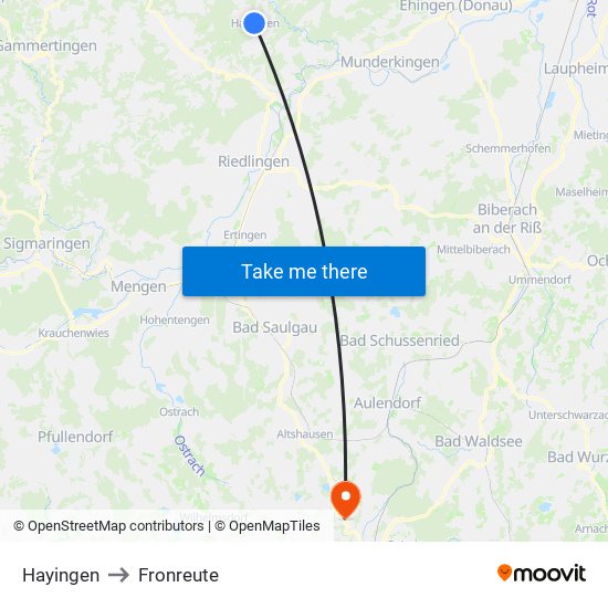 Hayingen to Fronreute map