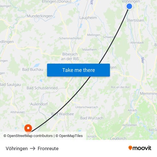 Vöhringen to Fronreute map