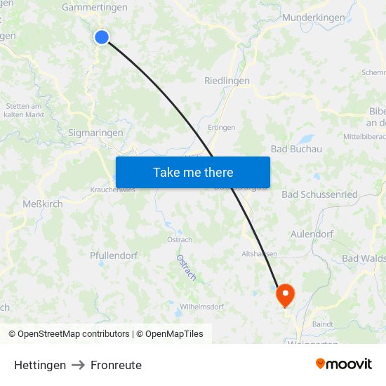 Hettingen to Fronreute map