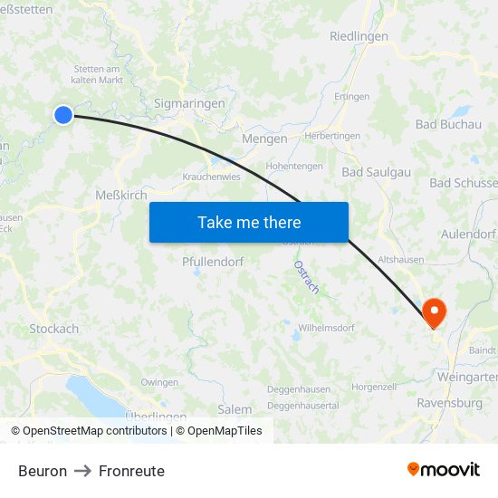 Beuron to Fronreute map