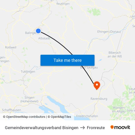 Gemeindeverwaltungsverband Bisingen to Fronreute map