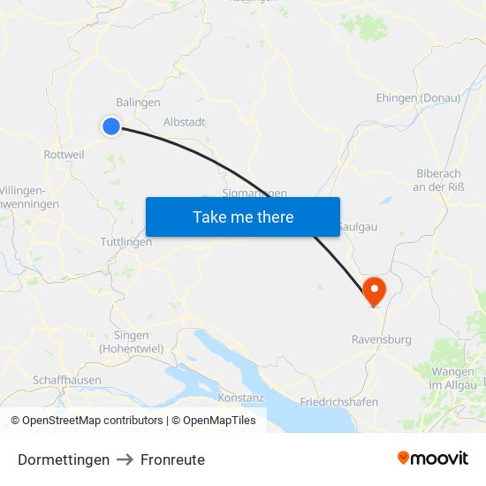 Dormettingen to Fronreute map