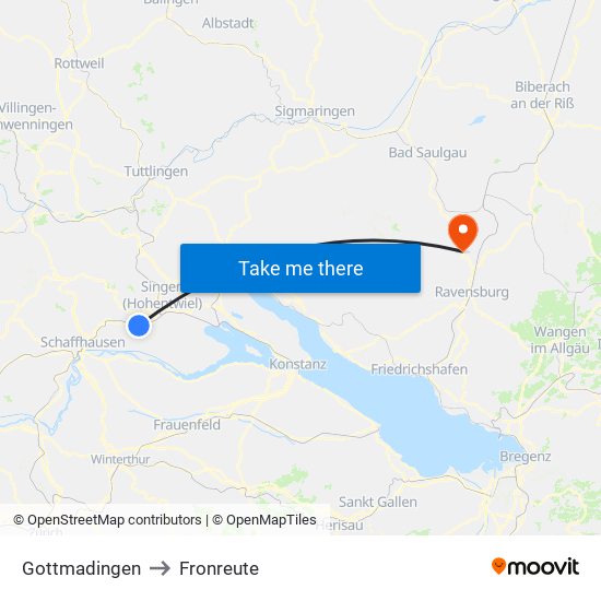 Gottmadingen to Fronreute map
