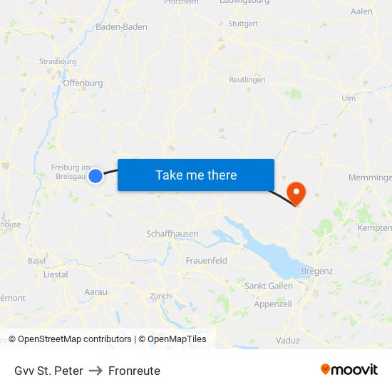 Gvv St. Peter to Fronreute map