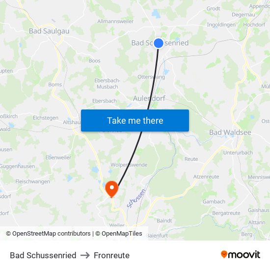 Bad Schussenried to Fronreute map