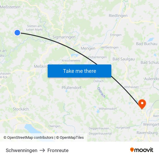 Schwenningen to Fronreute map