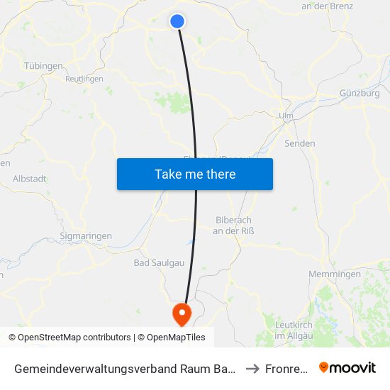 Gemeindeverwaltungsverband Raum Bad Boll to Fronreute map