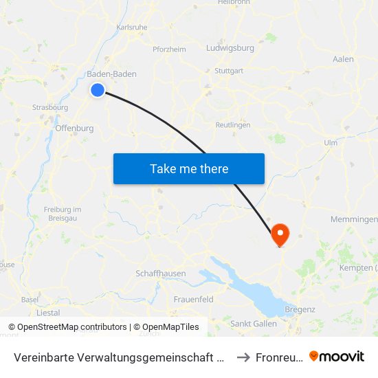 Vereinbarte Verwaltungsgemeinschaft Bühl to Fronreute map