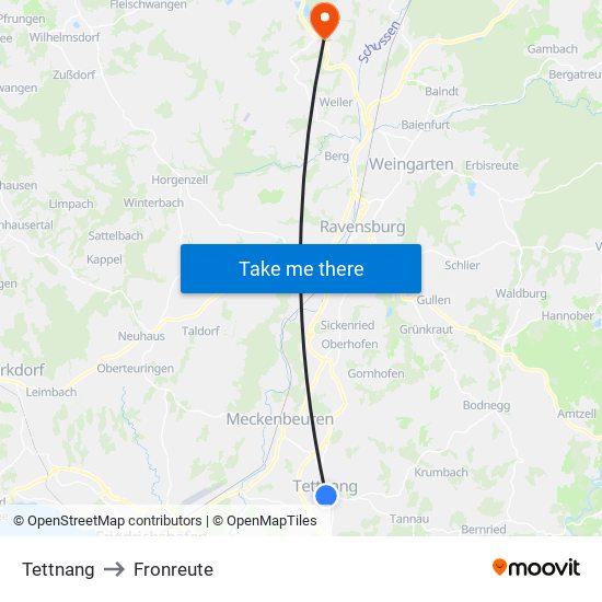 Tettnang to Fronreute map