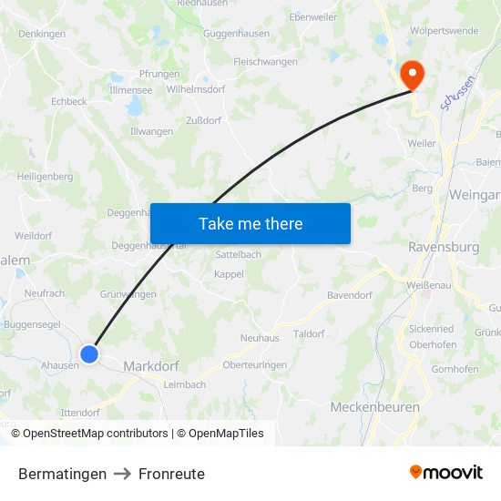 Bermatingen to Fronreute map