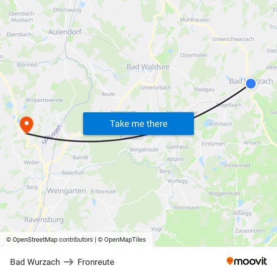 Bad Wurzach to Fronreute map