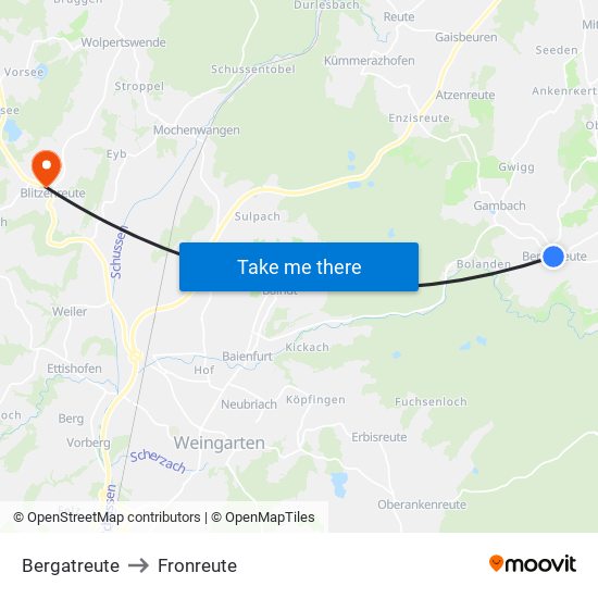 Bergatreute to Fronreute map