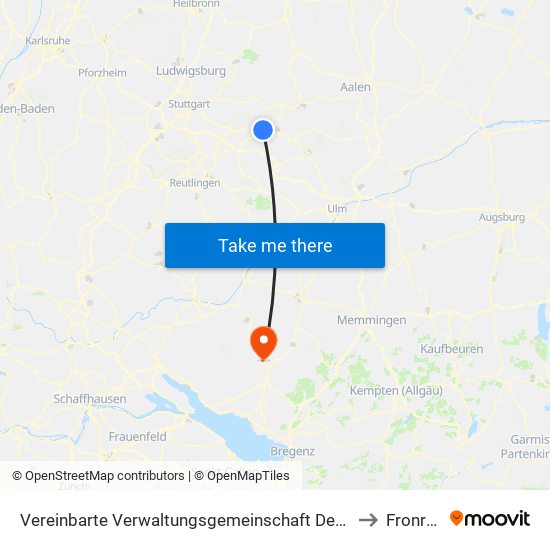 Vereinbarte Verwaltungsgemeinschaft Der Stadt Uhingen to Fronreute map